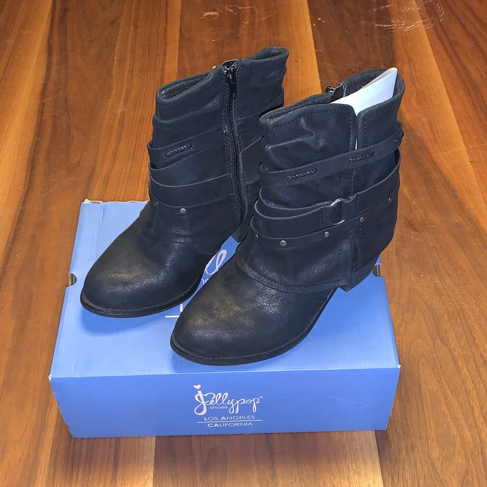Jellypop Black Wrap-Strap Ankle Booties